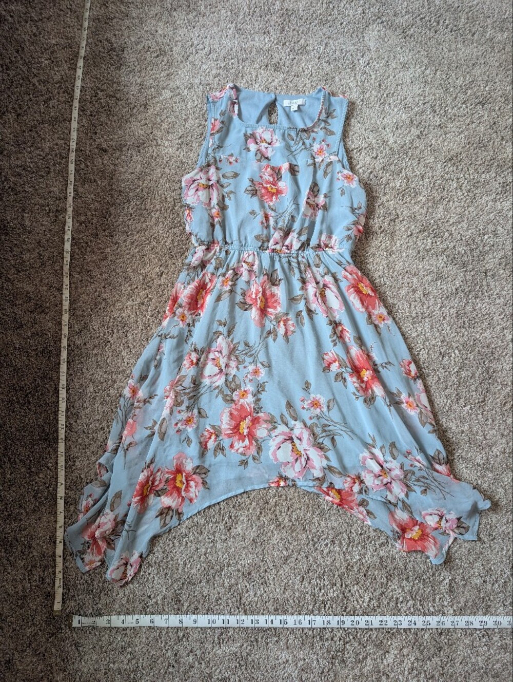 Floral Light Blue Sleeveless Women's Mini Dress